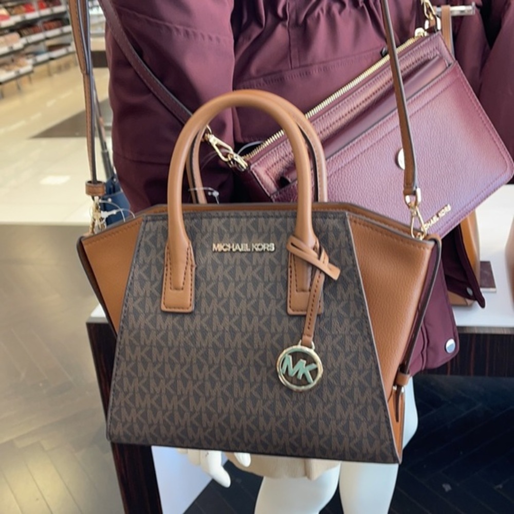 Michael Kors Avril Small Top Zip Satchel Shoulder Bag Color Brown - Picture 1 of 16